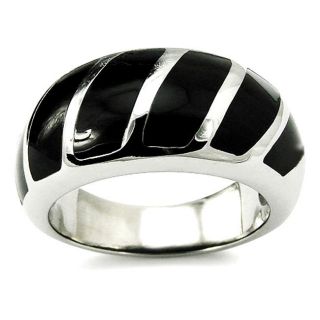 Stainless Steel Black Resin Inlay Cocktail Ring