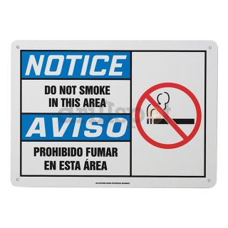 Accuform Signs SBMSMK828MVA Notice No Smoking Sign, 10 x 14In, AL, SURF