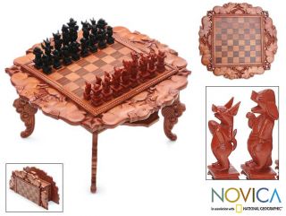 Wood Kingdom of the Pigs Chess Set (Indonesia)