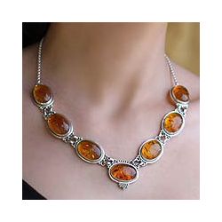 Sterling Silver Honey Love Amber Necklace (India)