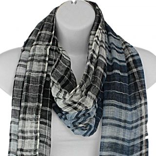 Hand woven Silk Blue and Black Plaid Scarf (India)