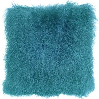 Pillow Decor   Mongolian Sheepskin Teal Blue 18 x 18